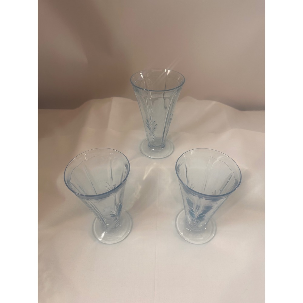 Fostoria Baroque Azure Blue Footed Tumblers 6 inch Glass Set of 3 - Picture 14 of 14
